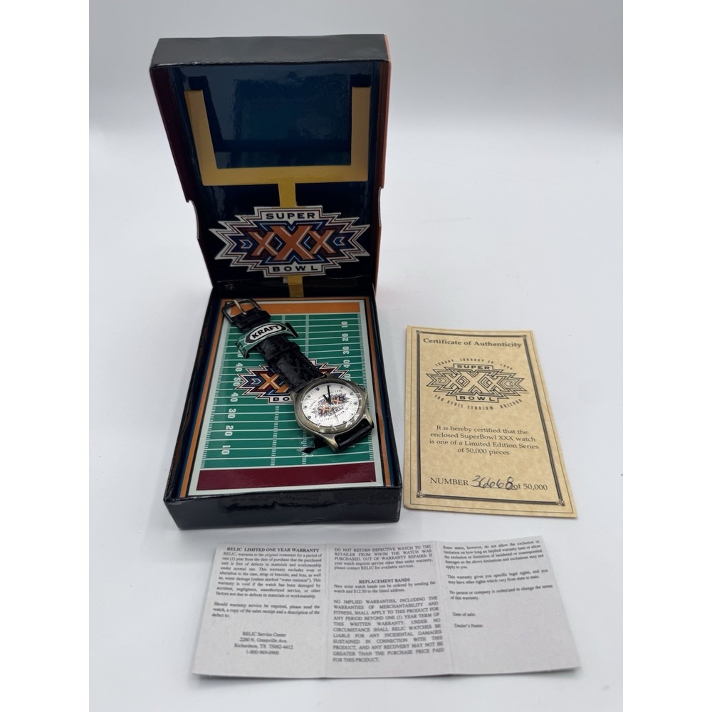New 1996 Fossil Relic Super Bowl XXX Cowboys vs. Steelers Watch w/ Box Vintage